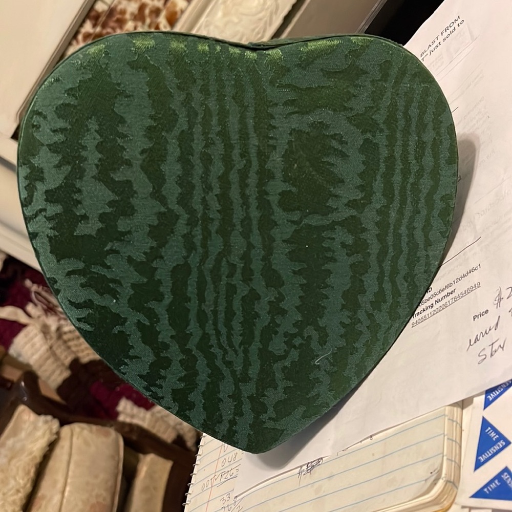 COPY - Antique Satin covered Heart Shaped Box 8” by 4” tall - Picture 1 of 5